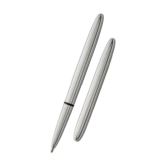 Image of Fisher Bullet Space Pen- Chrome shown closed and open