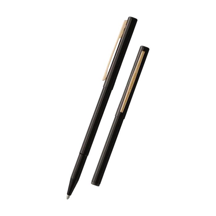 image of Fisher Stowaway Ballpoint- Black with Clip shown open and closed