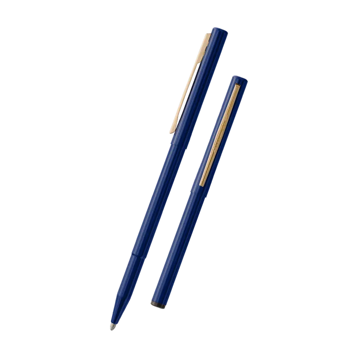 image of Fisher Stowaway Ballpoint- Blue with Clip shown open and closed