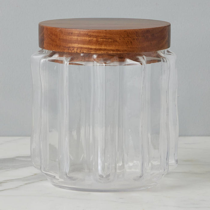 Fluted Glass Canister, Wood Lid, Large