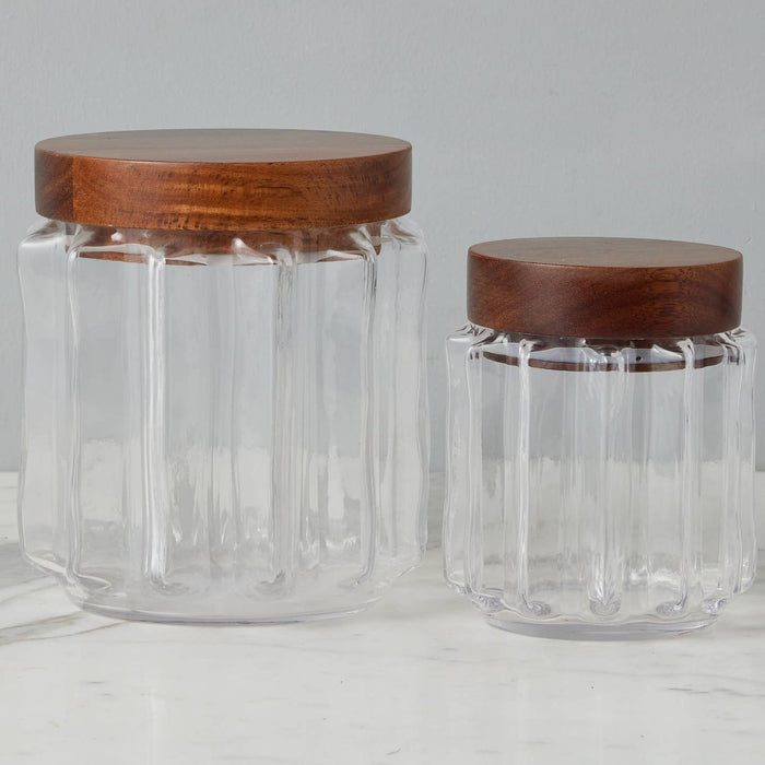 Fluted Glass Canister, Wood Lid, Large