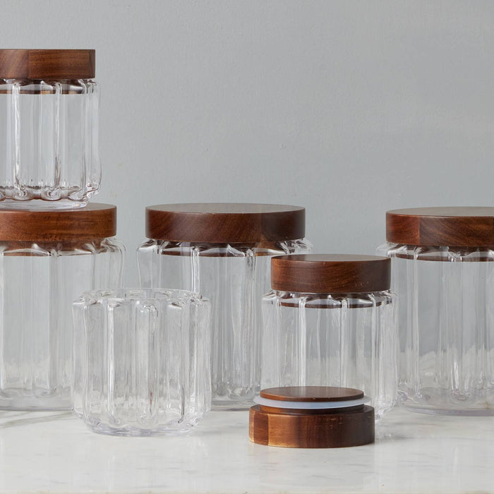 Fluted Glass Canister, Wood Lid, Large