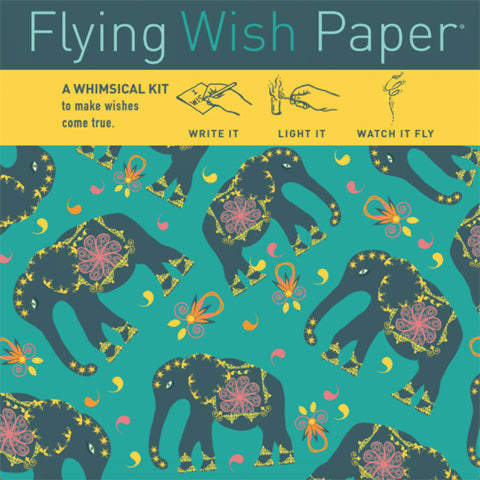 Flying Wish Paper Elephants  kit includes 15 sheets of Flying Wish Paper and 5 platforms for lighting.