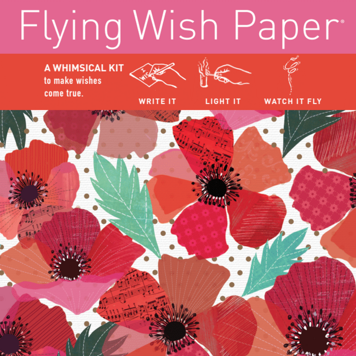 Flying Wish Paper- Poppies kit includes 15 sheets of Flying Wish Paper and 5 platforms for lighting.