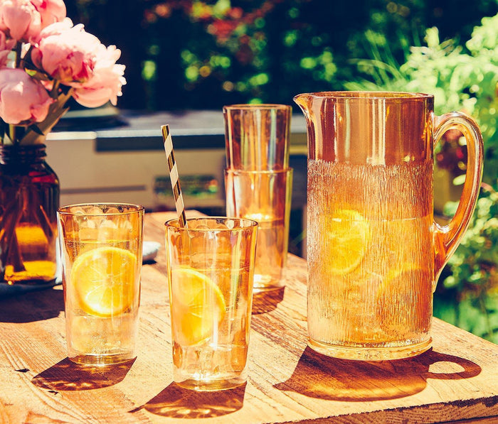 vintage gold Pitcher and Glasses set