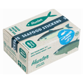 Box of Hunter seafood stickers with fish illustrations on a white background