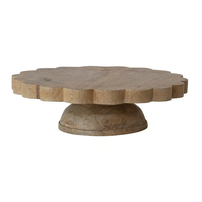 Hand-Carved Mango Wood Scalloped Pedestal