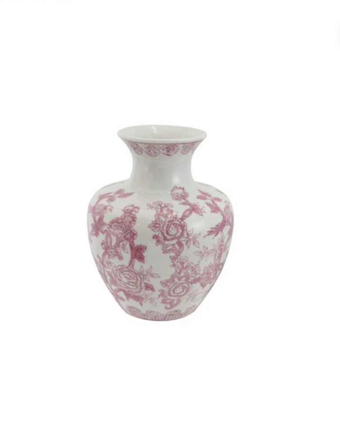 Hand-Painted Floral Pattern Stoneware Vase, Purple & White