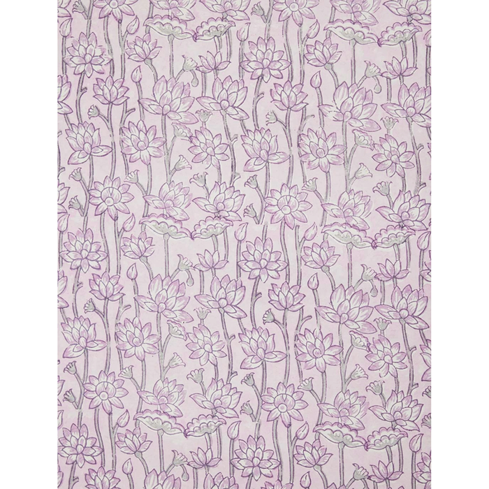 Handmade Indian Cotton Paper- Block Printed lotus floral pattern with lavender flowers and green stems- full sheet