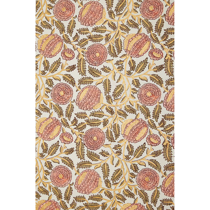 Floral pattern with pink flowers with green and gold leaves