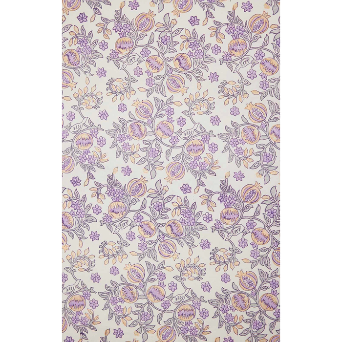 Block Printed lavender and gold pomegranate pattern with  green leaves- full sheet