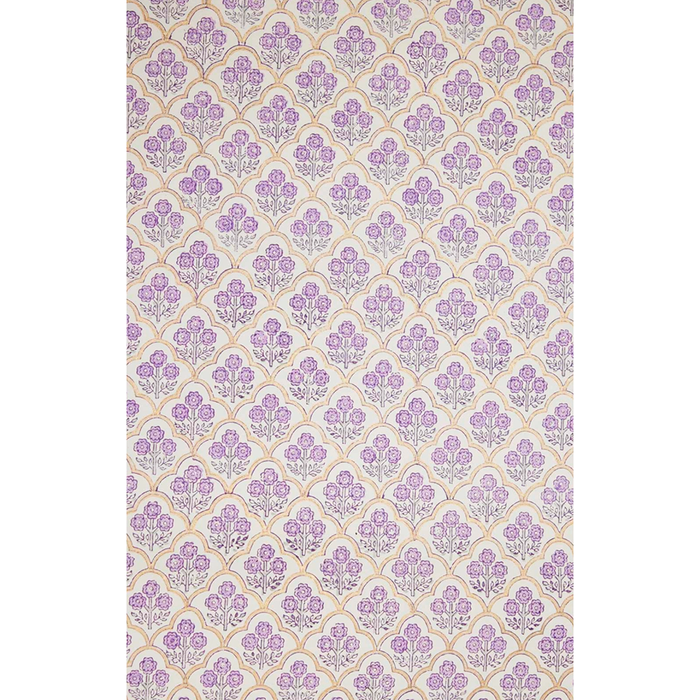 Block Printed lavender and green repeating flower pattern with  gold arches- full sheet