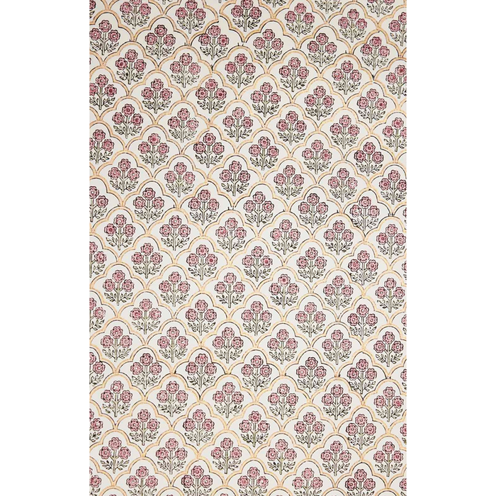 Block Printed pink and green flower pattern with  gold arches- full sheet