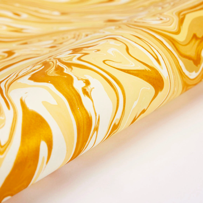 Handmade Indian Cotton Paper- Marbled Champagne -Free Spirit- shades of yellow and gold- detail