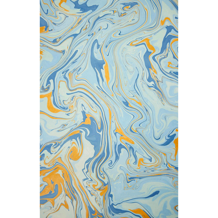 Handmade marbled paper "free spirit" shades of blue with gold- full sheet