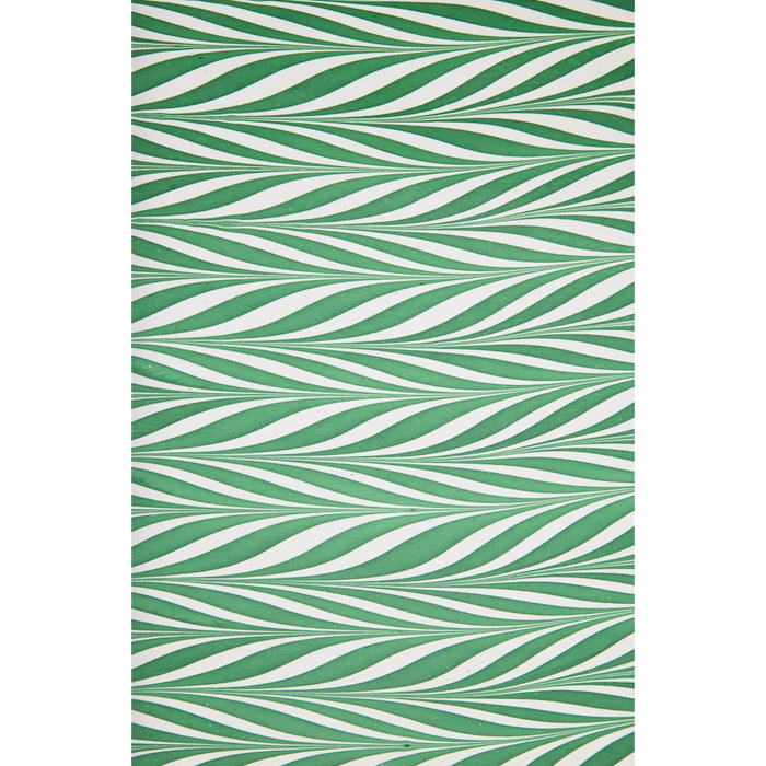 Handmade Indian Cotton Paper- Marbled Candy Stripes green on white full sheet