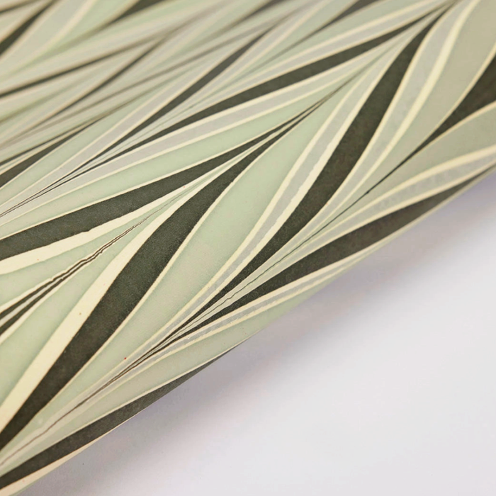 Handmade Indian Cotton Paper- Marbled Candy Stripes heather grey, sage green, light grey - detail