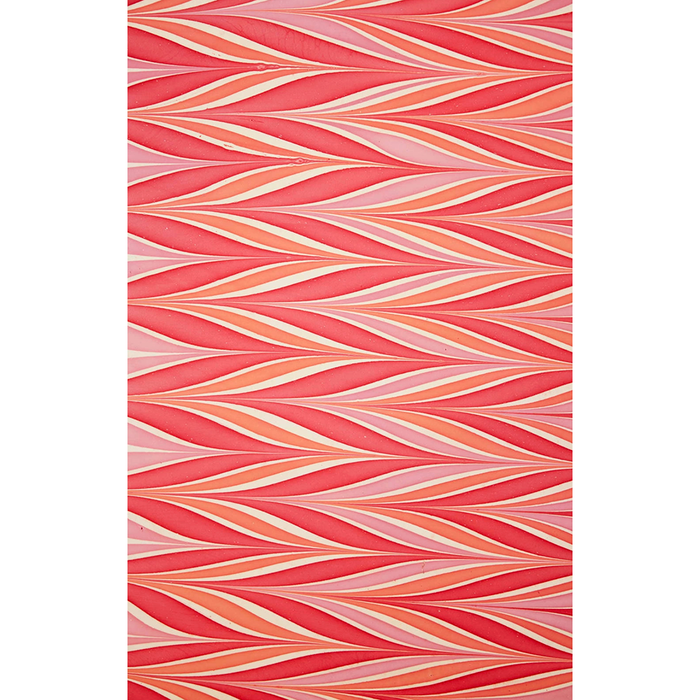 Handmade Indian Cotton Paper- Marbled Candy Stripes red, pink, coral, white- full sheet