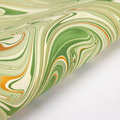 Handmade Indian Cotton Paper- Marbled Waves- "Matcha"  greens with gold -detail