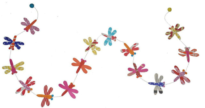 Sustainably made Lokta paper garland- colorful dragonflies.