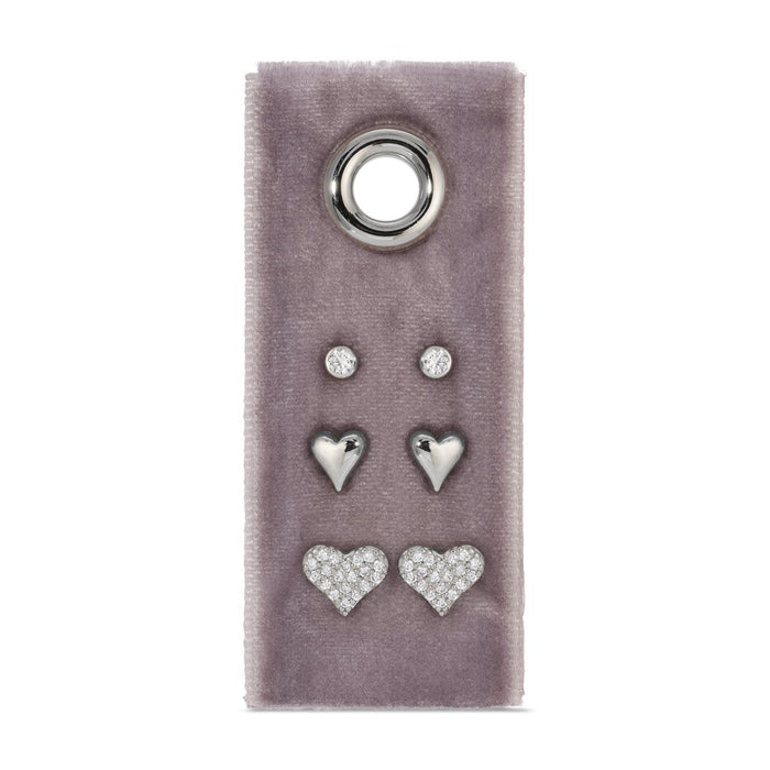 Heart Velvet Stud Gift Set, Assorted Metals