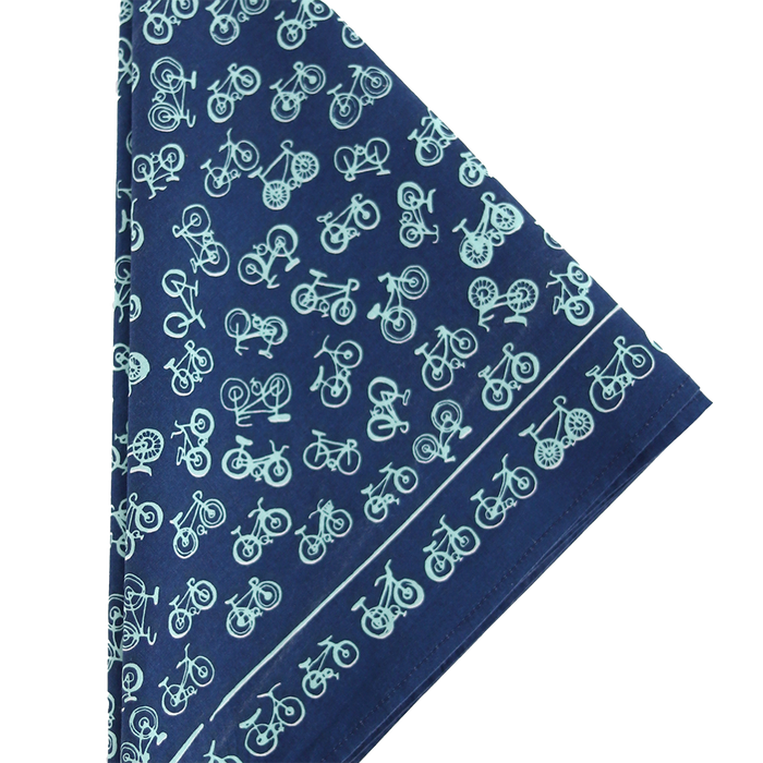 Hemlock Goods Bandana No. 052 Blue Bikes, folded.