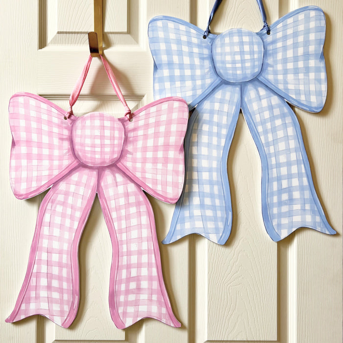 Home Malone | Double Sided Pink/Blue Gingham Bow Door Hanger