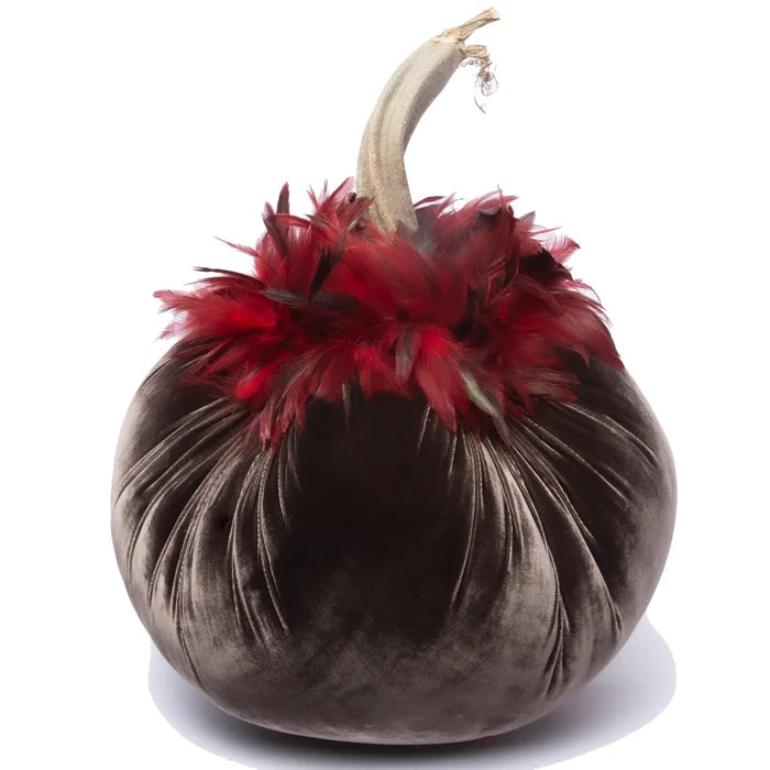 Hot Skwash 4 in Velvet Pumpkin with Feathers