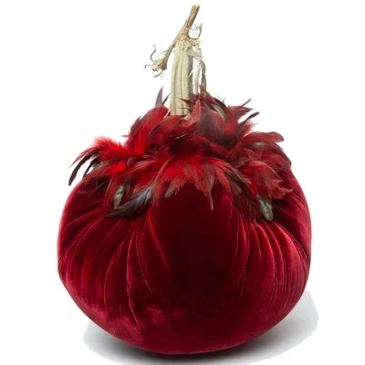 Hot Skwash Large Velvet Pumpkin with Feathers