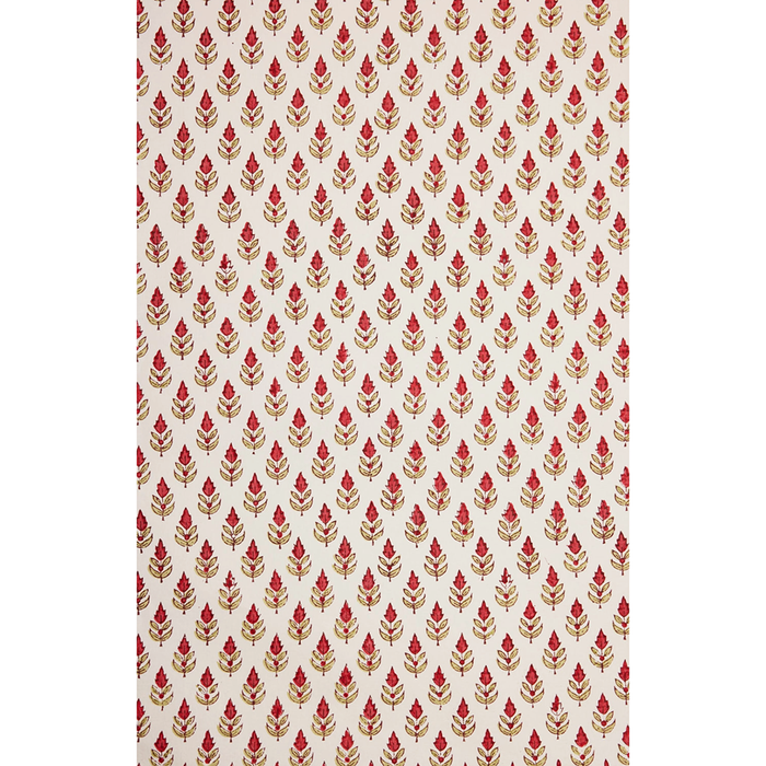 Paper with red and green floral and leaf repeat pattern on a white background- full sheet