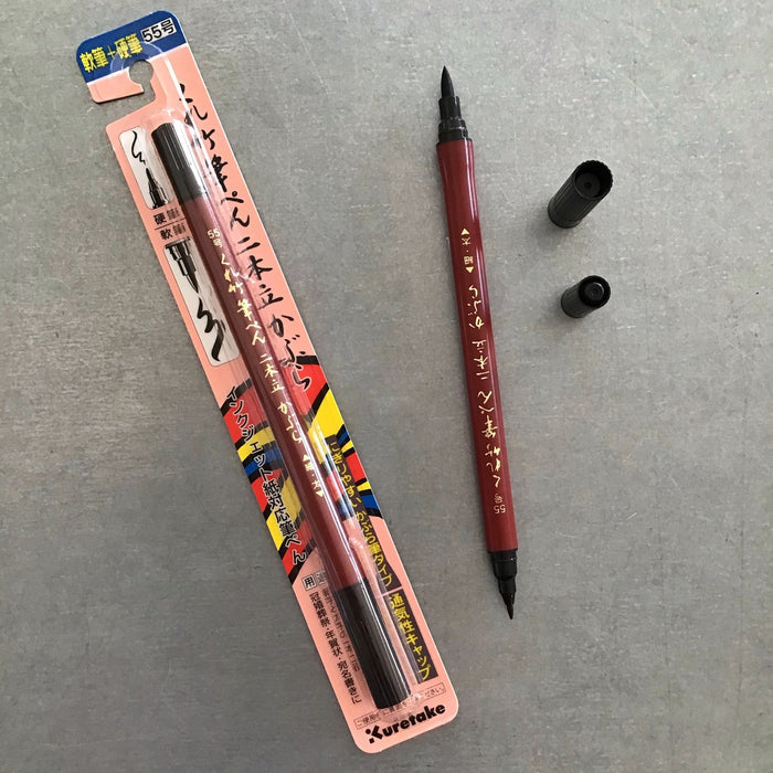 The Kuretake Fude double-sided brush pen, or Nihondate Kabura (No.55), contains a water-based dye Ink.