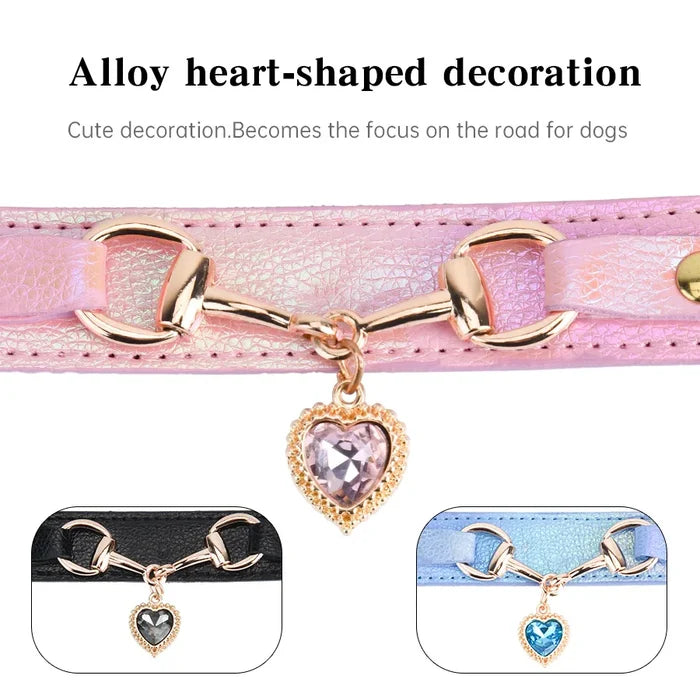 Leather and Rhinestone Pet Collar with Heart