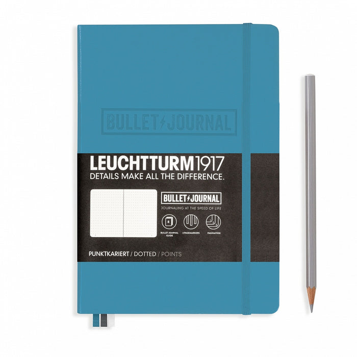 Leuchtturm1917 Bullet Journal Medium (A5) Hardcover journal with Nordic Blue cover.