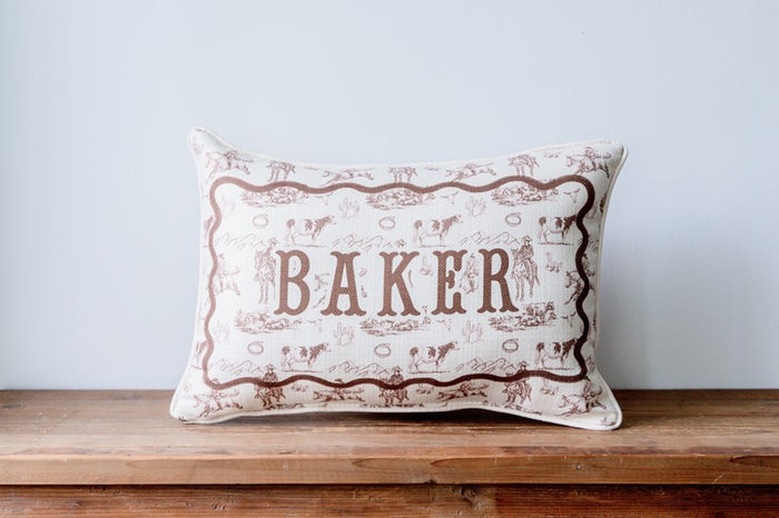 Little Birdie| Cowboy Toile Name Pillow w/ piping
