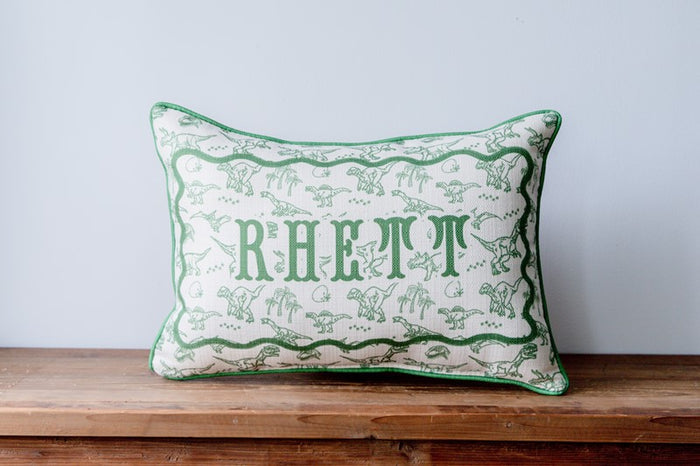 Little Birdie| Dino Toile & Name Pillow w/ piping