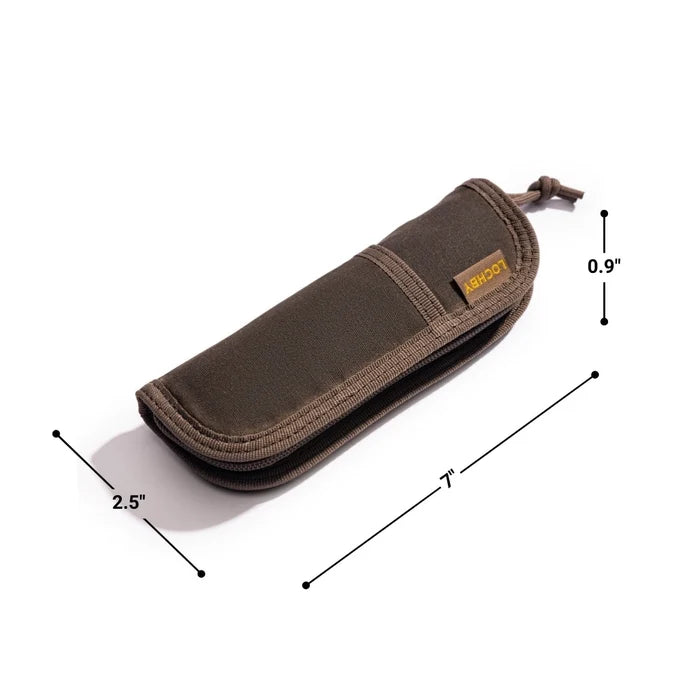 Lochby Duo Pen Pouch in brown shown with measurements