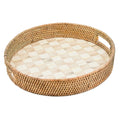 Mackenzie Childs | Mocha Check Enamel & Rattan Round Serving Tray