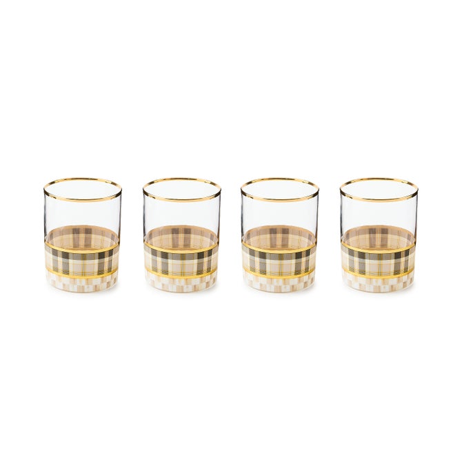 Mackenzie Childs | Set of 4 Tartan Mocha Tumbler Glass