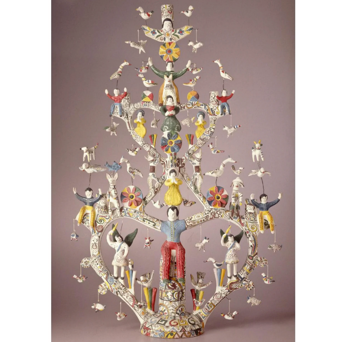 inspiration for this Tree of Life: by the artist Herón Martínez Mendoza, Mexico, Puebla, Acatlán de Osorio, painted ceramic, 1960.