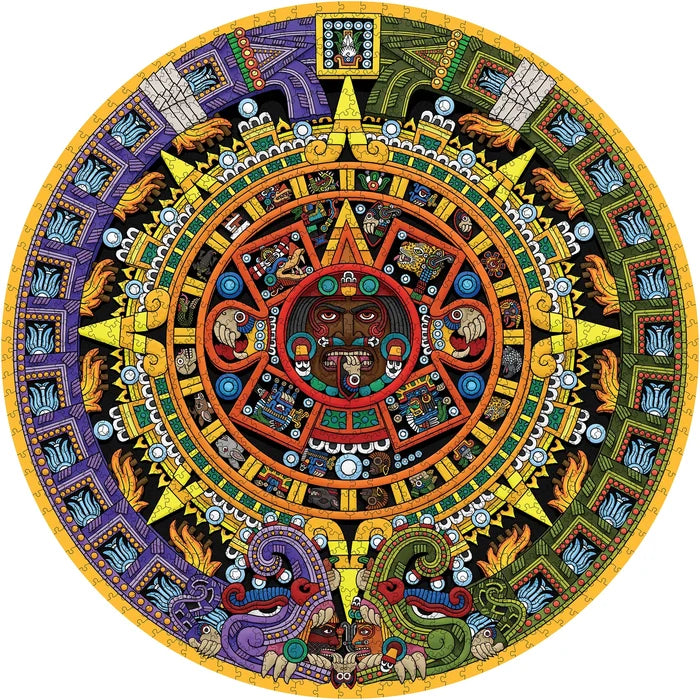 Michael Angulo: Aztec Sun Stone 1000-Piece Circular Jigsaw Puzzle finished puzzle