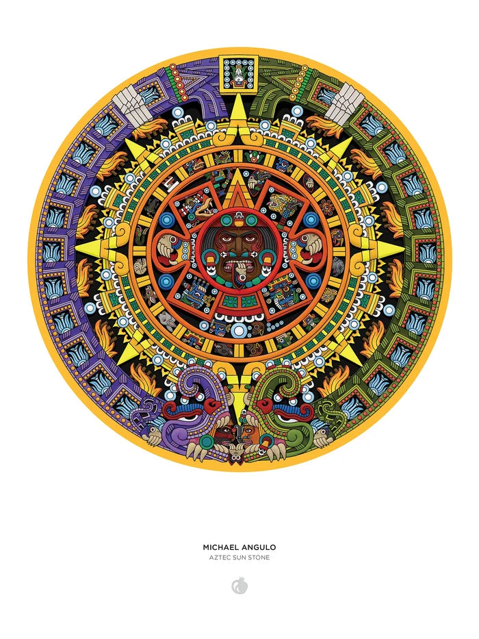 Michael Angulo: Aztec Sun Stone 1000-Piece Circular Jigsaw Puzzle reference sheet included in package