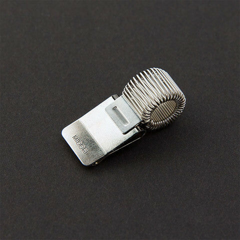 Midori Miniclip Pen Holder slides over leather or board covers and clamps securely in place.