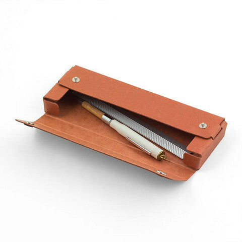 Pen case will hold about 6-8 pens or pencils, depending on their diameter.