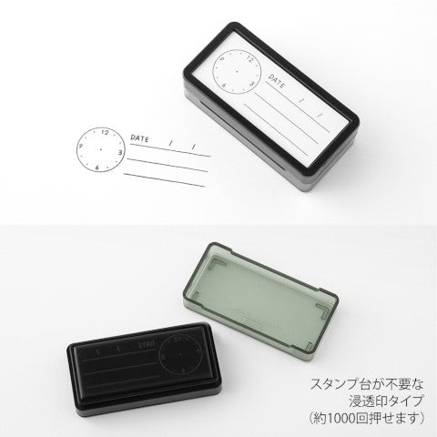 Midori Stamp Pad- Half Size Time Tracker shown closed and open with stamp example