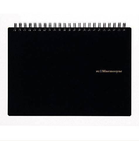 Maruman Mnemosyne Japanese spiral bound note pads feature durable, black plastic covers with rounded corners, bound with twin wire spiral binding.