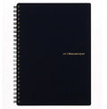 Maruman Mnemosyne Japanese spiral bound note pads feature durable, black plastic covers with rounded corners, bound with twin wire spiral binding.
