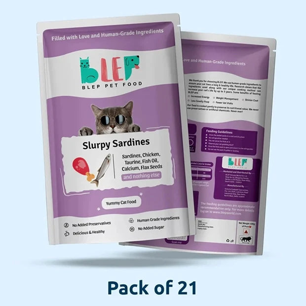 Monthly Pack of Slurpy Sardines Fresh Cat Food - 21 Packs of 100g - Blep