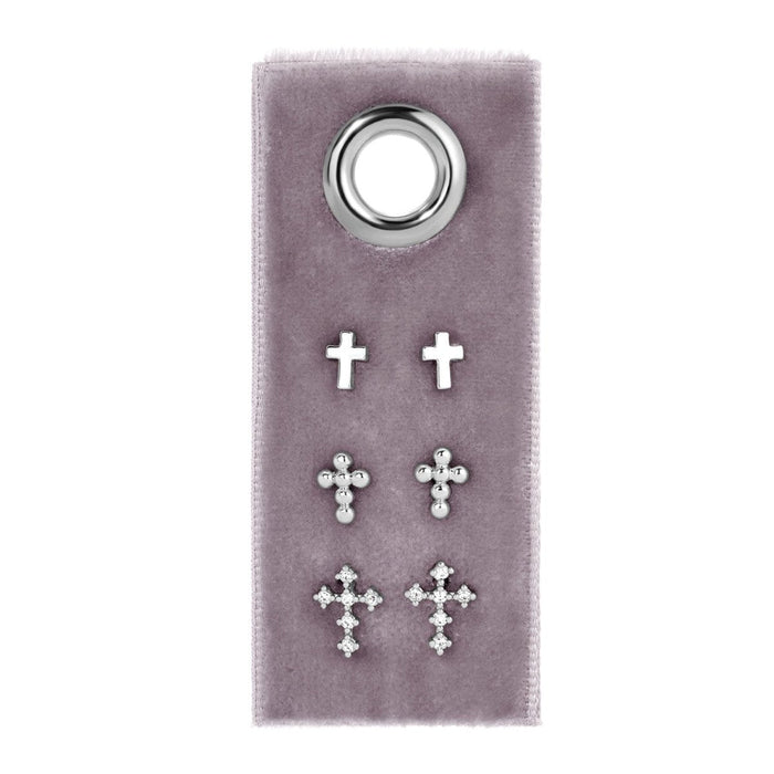 Multi Cross Gift Set of 3 Studs, Assorted Metals