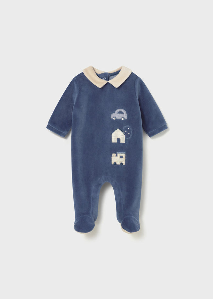 Newborn Boy Collared Velour One Piece, Assorted Styles