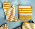 French Ochre Stripe Oven Mitt & Potholder Set - lollygag